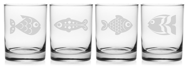 Drink Like a Fish 4-Piece Rocks Glass Set