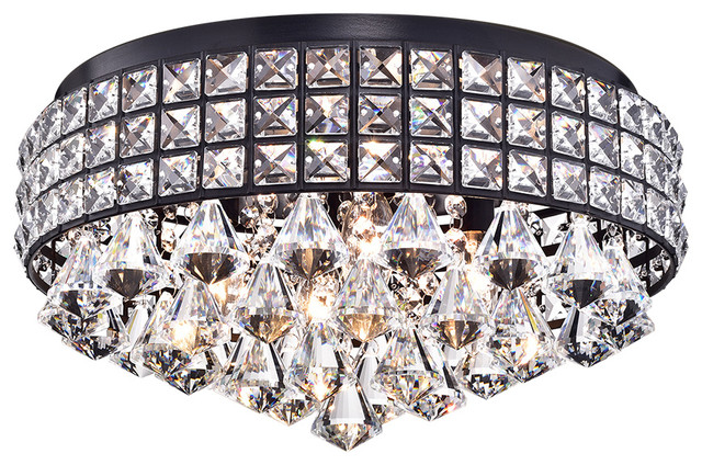 Cuddy Antique Black Metal 16 Crystal Flush Mount Light Cuddy Antique Black Metal 16 Crystal Flush Mount Light