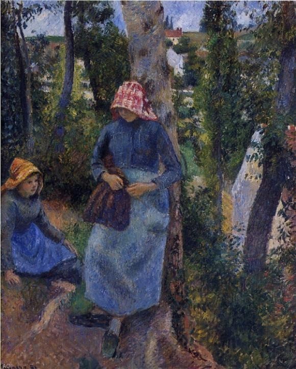 Camille Pissarro Two Young Peasants Chatting Under the Trees Wall Decal