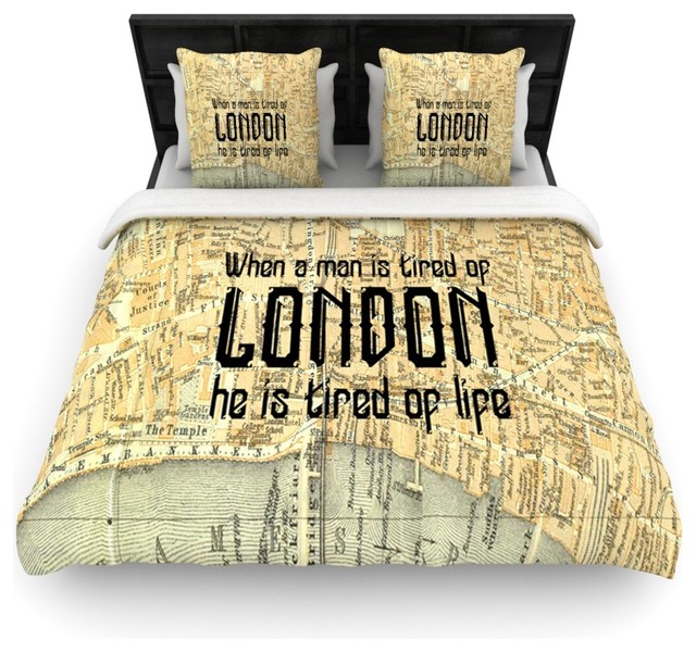 Alison Coxon "London Type" Map Fleece Duvet Cover, King, 104"x88"