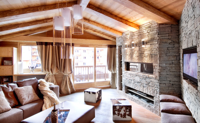 Chalet Priv&eacute;, Val d'Is&egrave;re rustik-vardagsrum