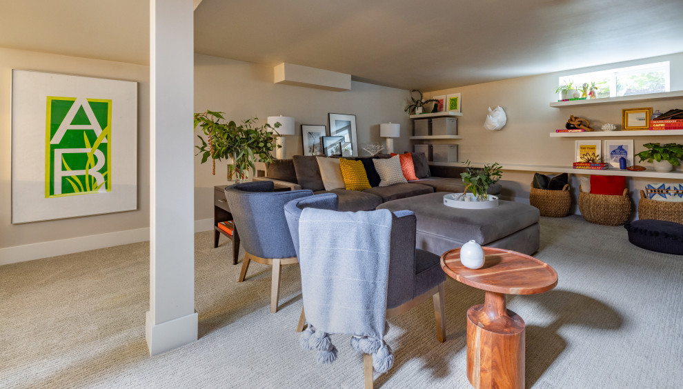 Cozy Basement Media Room - Modern - Basement - Portland - by Anne ...