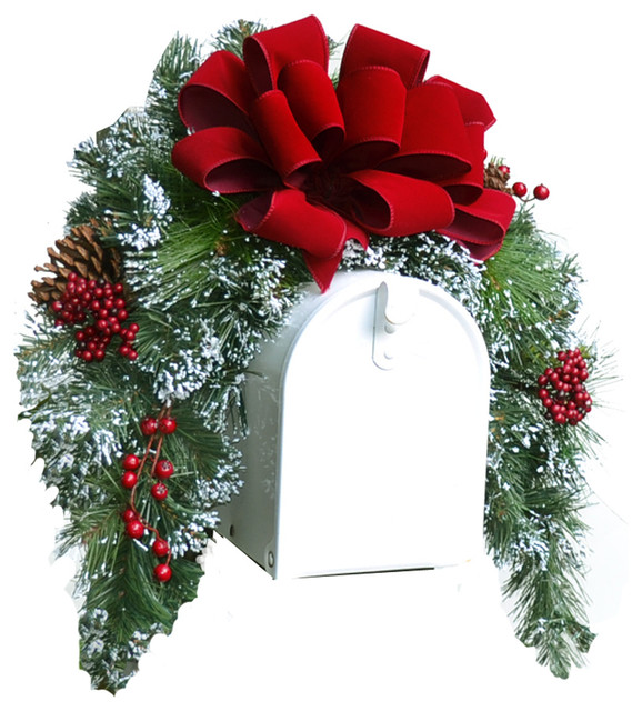 Christmas Mailbox Cover with Flocked Snow Rustic Christmas