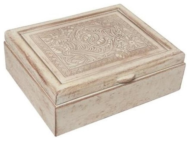 Box AMERICAN WEST Lodge Hinged Lid Beige Resin Hand-Painted Hand-Cast