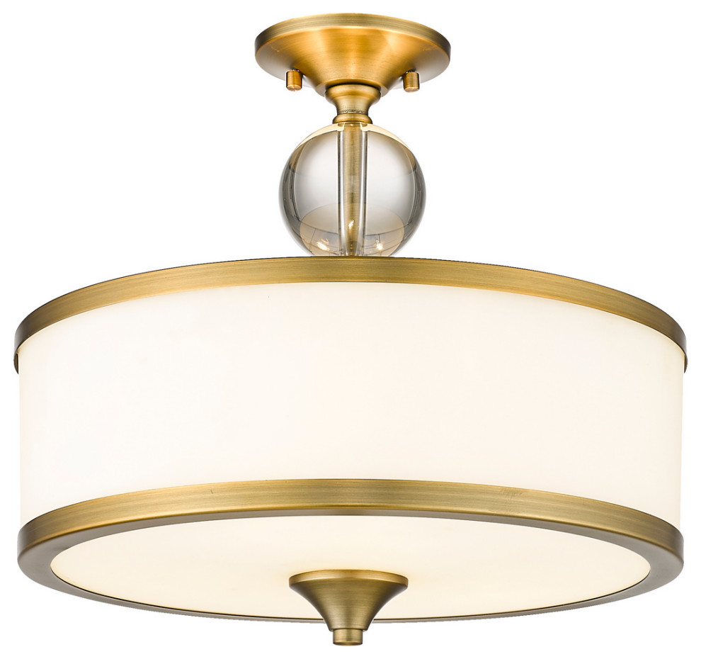 Cosmopolitan Three Light Semi Flush Mount, Heritage Brass