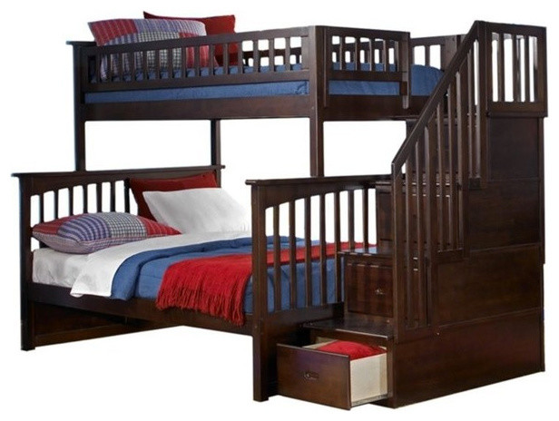 Columbia Staircase Bunk Bed, Antique Walnut, Twin Over Full