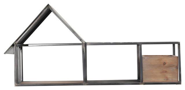 Sagebrook Home Wood Metal Long House Shelf Organizer Farmhouse Metal Long House Shelf Organizer
