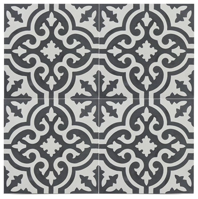 8"x8" Argana Handmade Cement Tile, Black and White, Set of 12