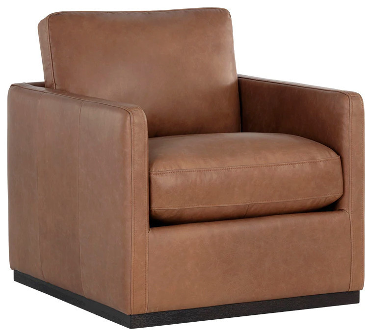 Wilfred Swivel Lounge Chair Marseille Camel Leather Transitional Armchairs And Accent Chairs