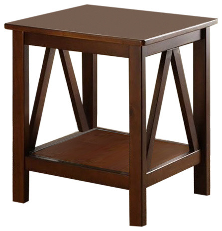 Pemberly Row Solid Ellotis Pine Wood End Table in Antique Tobacco Brown