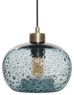 Pendant Light With Handblown Seeded Glass, Light Blue