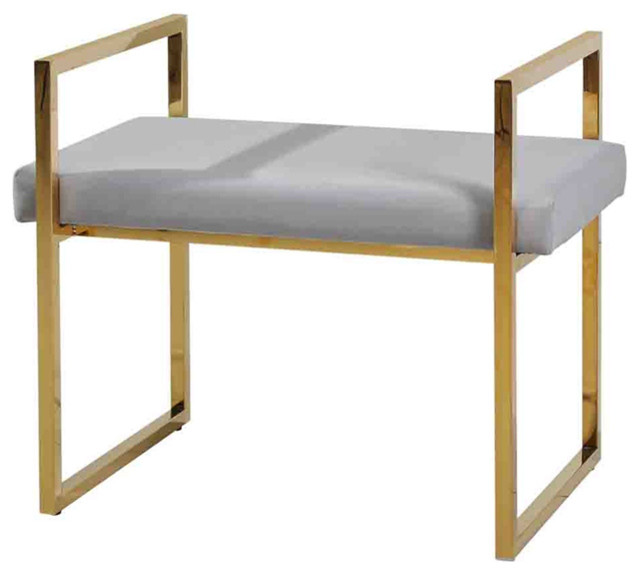 CONTEMPORARY STYLE VANITY BENCH, GOLD AND GRAY Contemporary Vanity