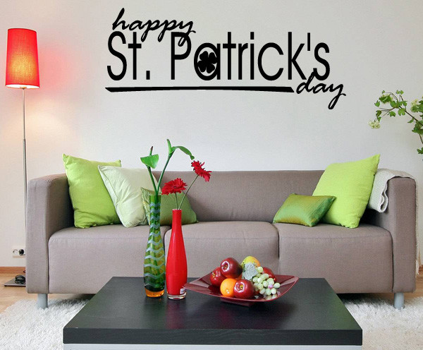 Happy St Patrick's Day Vinyl Wall Decal hd068, Matte Black, 12 in.