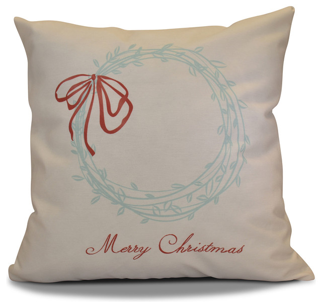 Decorative Holiday Outdoor Pillow, Word Print, Aqua, 16"x16"
