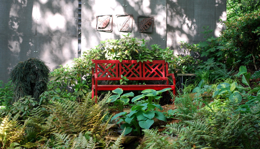 Design ideas for an eclectic shaded garden in Charlotte.
