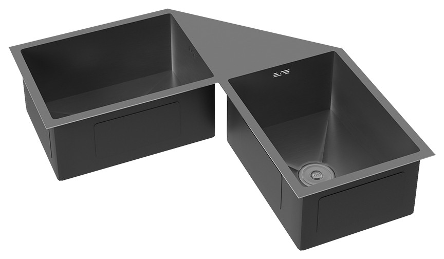 34" Drop In Butterfly Corner Kitchen Sink Double Bowls Stainless Steel in Black Contemporary