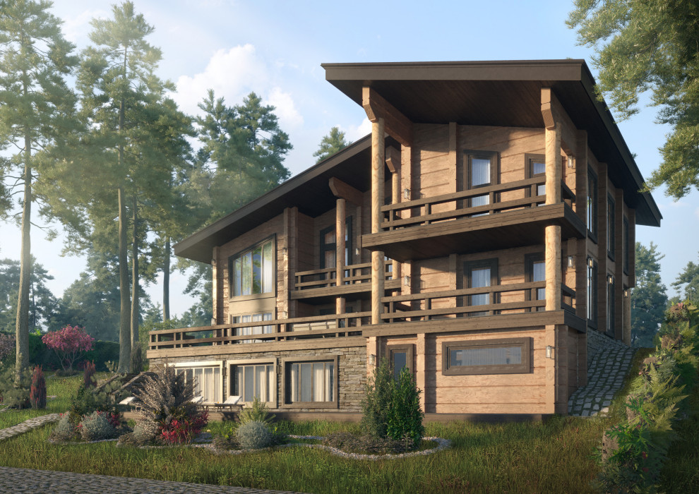 Шале со спа-зоной и бассейном из лафета кедра и бетона