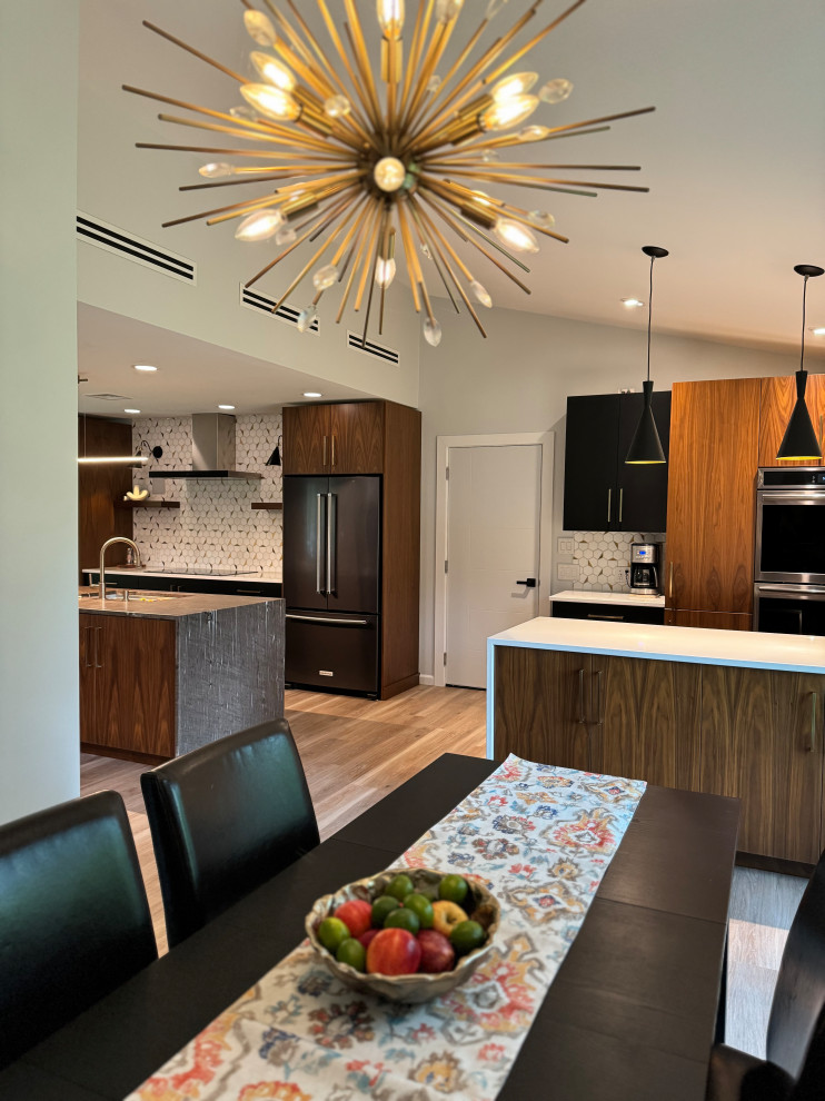 Open concept for kitchen, dinind and living spaces.