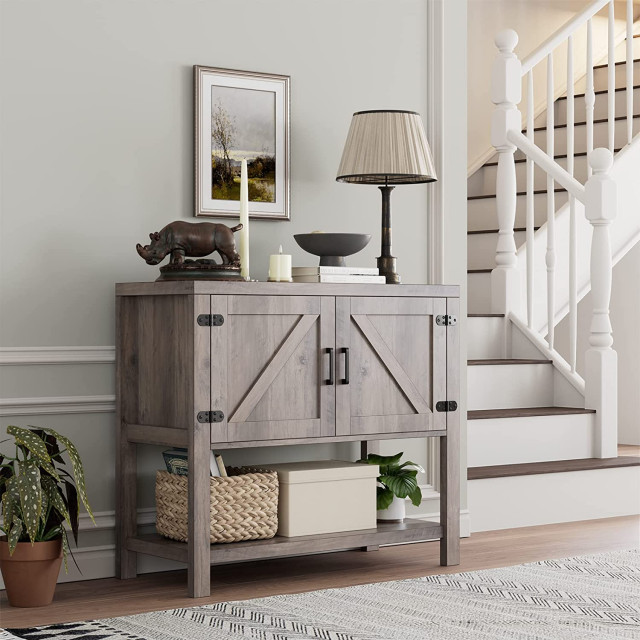 Narrow Entryway Table/Console Table with 2 Storage Cabinets, Grey ...