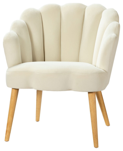 Unique Accent Chair, Velvet Fabric With Channel Tufted Scalloped Back