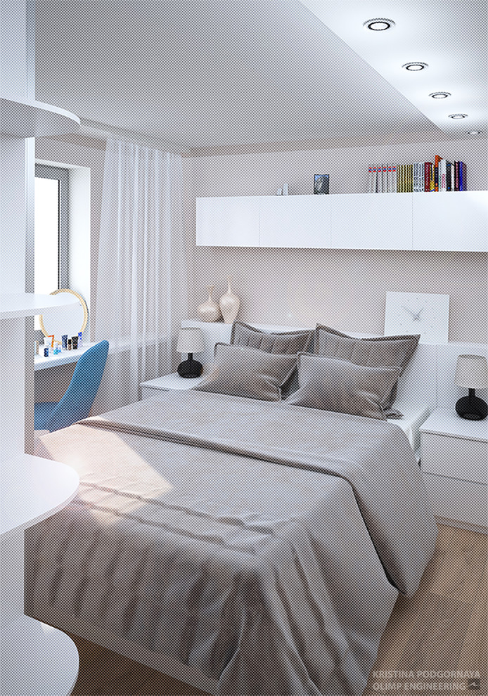 Визуализация интерьера квартиры в современном стиле с классической кухней