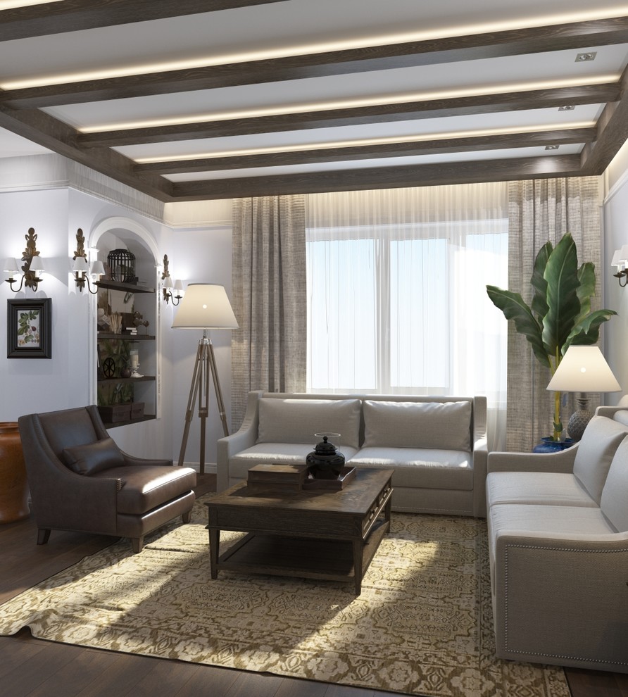 Гостиная и кухня в Колониальном стиле