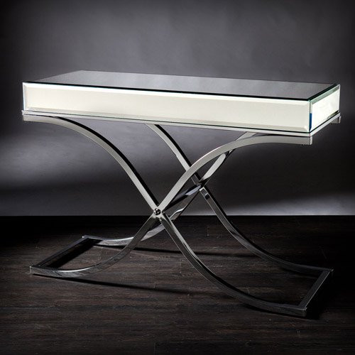 Elegant Console Table, Curved X-Shaped Base With Beveled Mirror Top ...