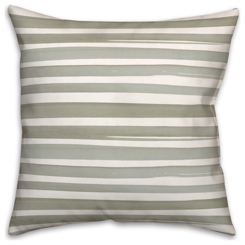 Green and White Watercolor Stripe 18 x 18 Spun Poly Pillow