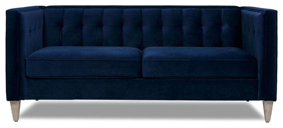 James 74" Modern Tuxedo Sofa, Navy Blue Velvet