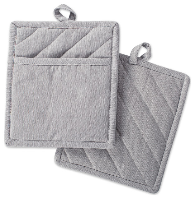 DII Gray Solid Chambray Potholder, Set of 2