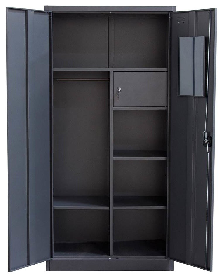 Two Door Metal Closet In Dark Gray Finish Contemporary