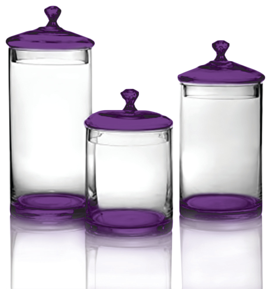 Glass Canisters, Silver Knobs, Clear By Table Top King, Purple