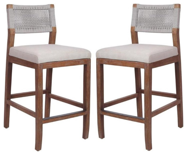 Home Square 27.5" Rope Counter Stool in Gray/Brown - Set of 2