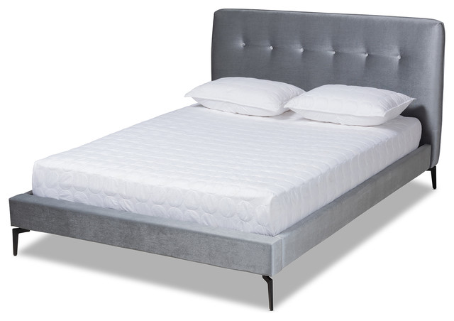 Elicia Glam And Luxe Silver Gray Velvet, Baxton Studio Queen Platform Bed