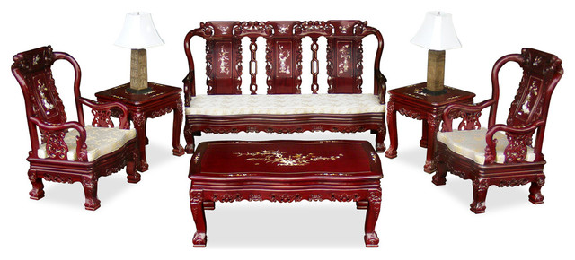 Rosewood Imperial Prosperity Design Sofa 6 Piece Set Asian