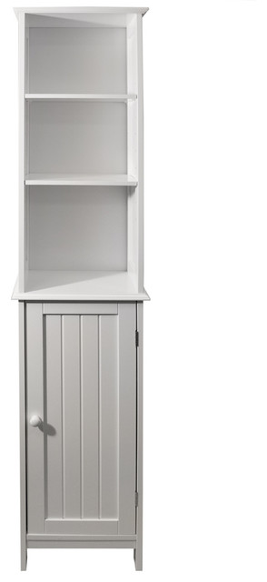 American Cottage Tall Bathroom Cupboard With Display Shelves, White