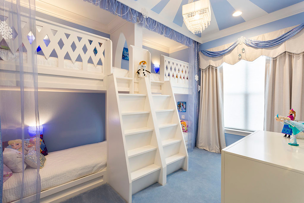 Photo of a mid-sized eclectic gender-neutral kids' room in Orlando with beige walls, carpet and beige floor.