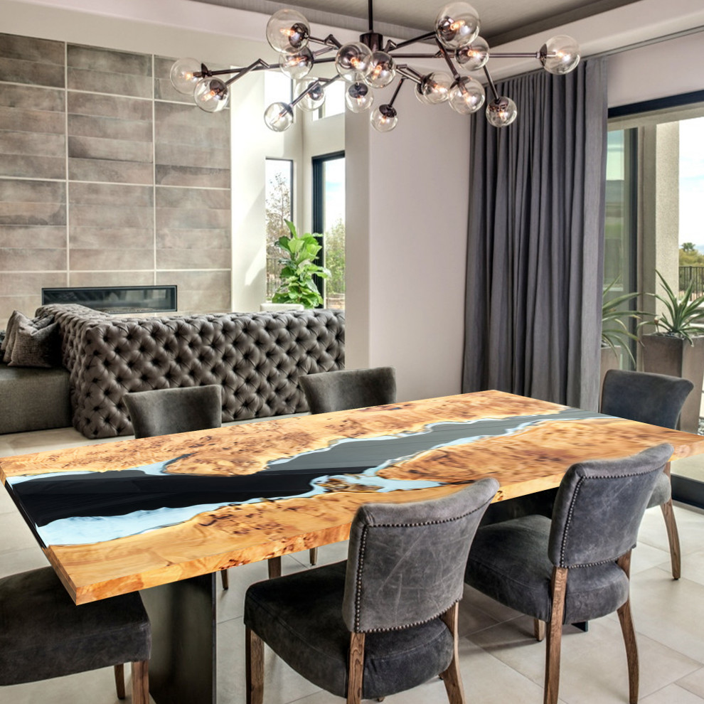Inspiration for a large kitchen/dining room combo remodel with black walls