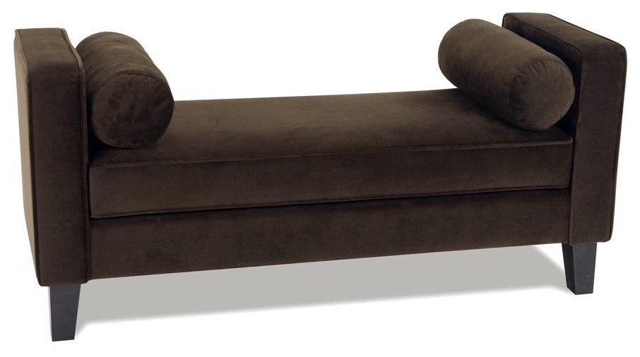 Chaise-Style Bench with Bolstered Pillows in Chocolate