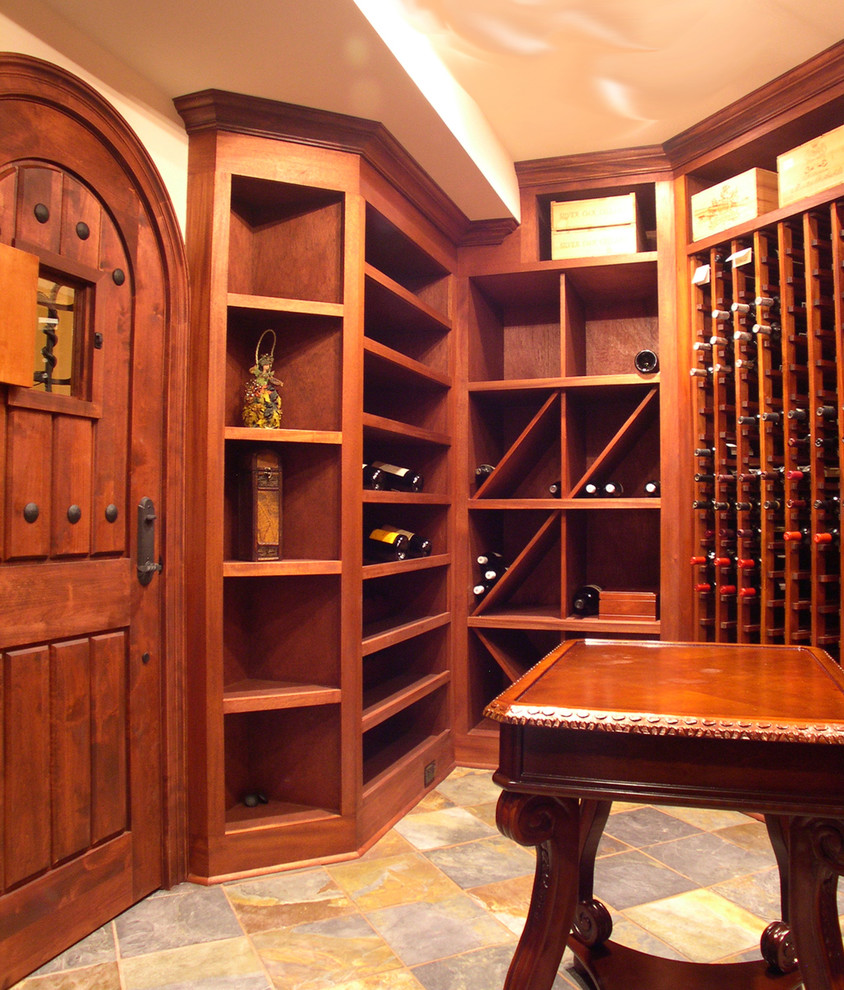 Traditional wine cellar in New York with storage racks.