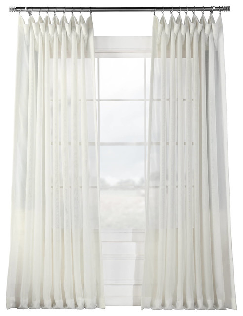 White Sheer Curtain Single Panel, Double Rod Pocket Sheer Curtains