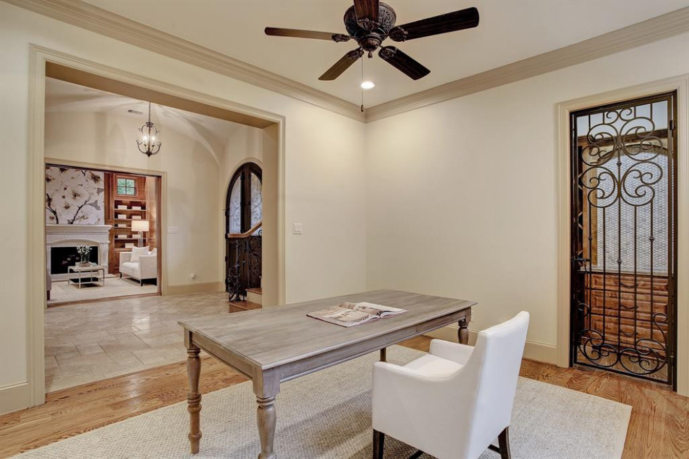 Photo of a mediterranean home office in Houston.