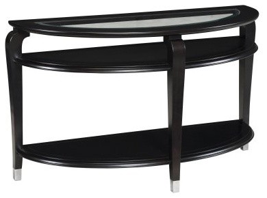 Magnussen Harper Wood and Glass Demilune Sofa Table - Ebonized Black Cherry