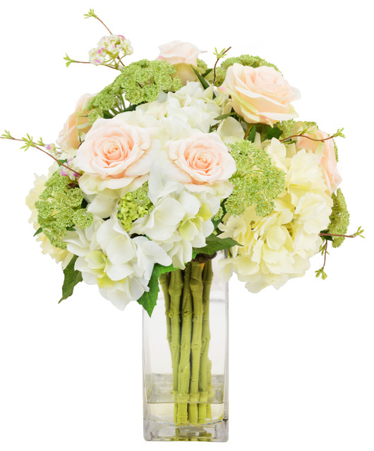 Hydrangeas In Square Vase Contemporary Artificial Flower Hydrangeas In Square Vase