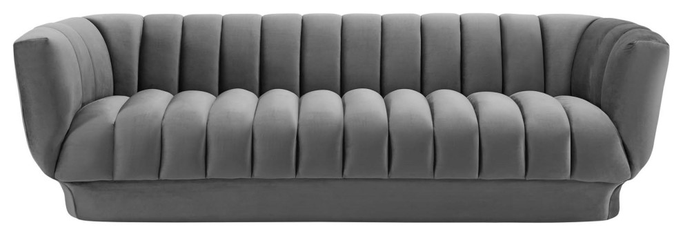 vertical channel tufted leather sofa