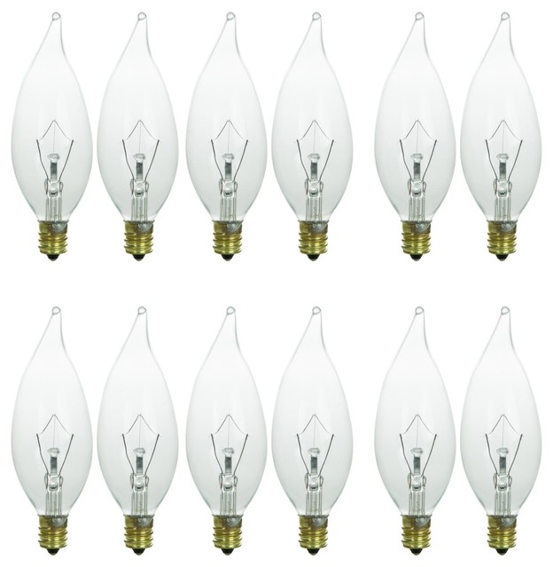 12 Pack Sunlite Clear Flame Tip Chandelier Bulb, 40W, 120V, Candelabra
