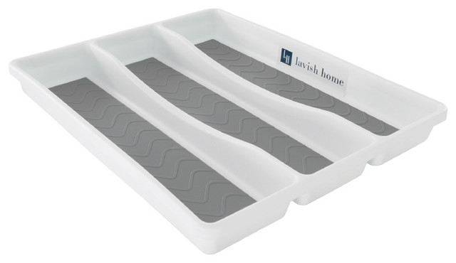 Silverware Drawer Organizer With Three Sections And Nonslip Tray