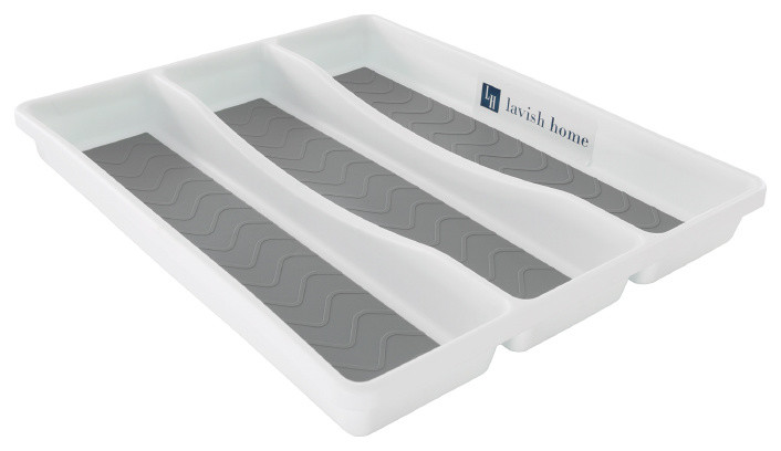 Silverware Drawer Organizer with Three Sections and Nonslip Tray