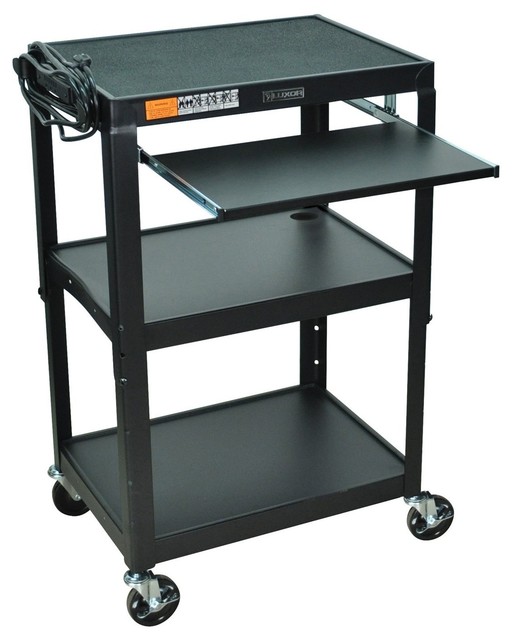 Mobile Stand Up Computer Desk Workstation Cart In Black Steel