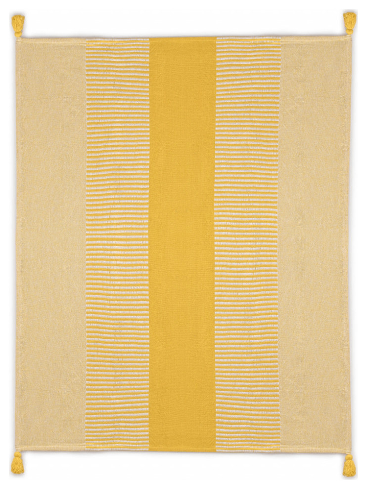 Yellow Woven Cotton Striped Throw Blanket